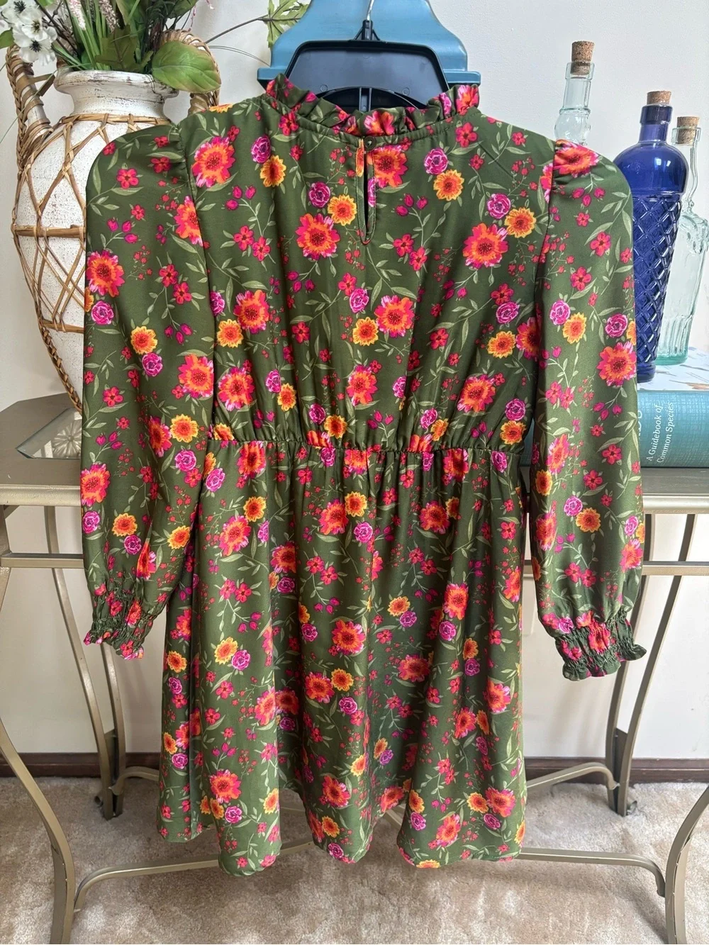Girls' Kids Floral Smocked Green Long-Sleeve Dress by ZAC KIDS Size 7-8